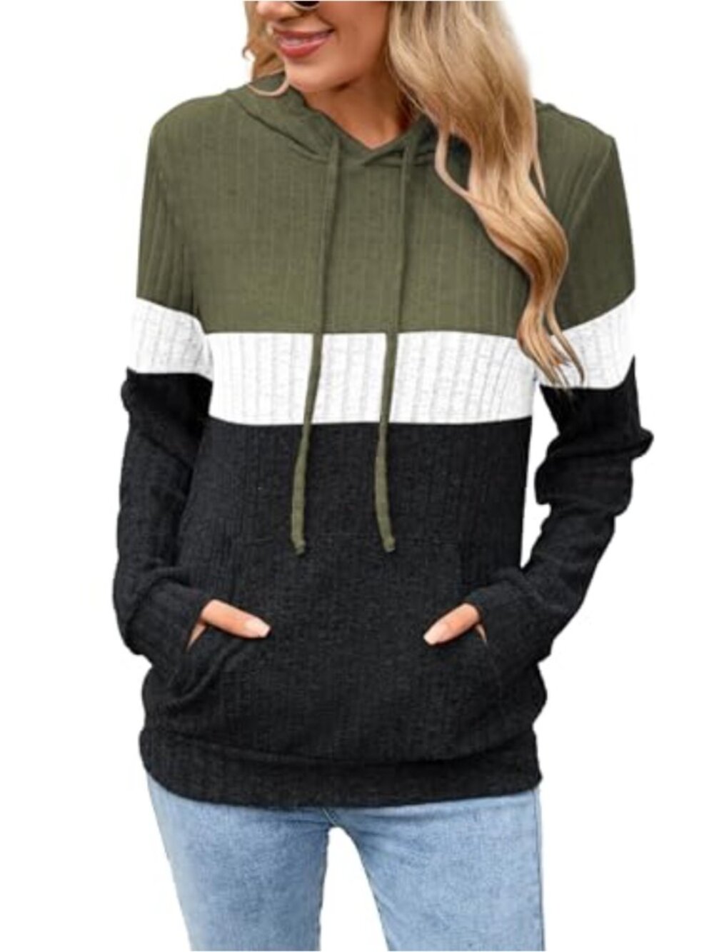 Lightweight Color Panel Hoodie Pullover Long Sleeve Sweatshirt with Pocket